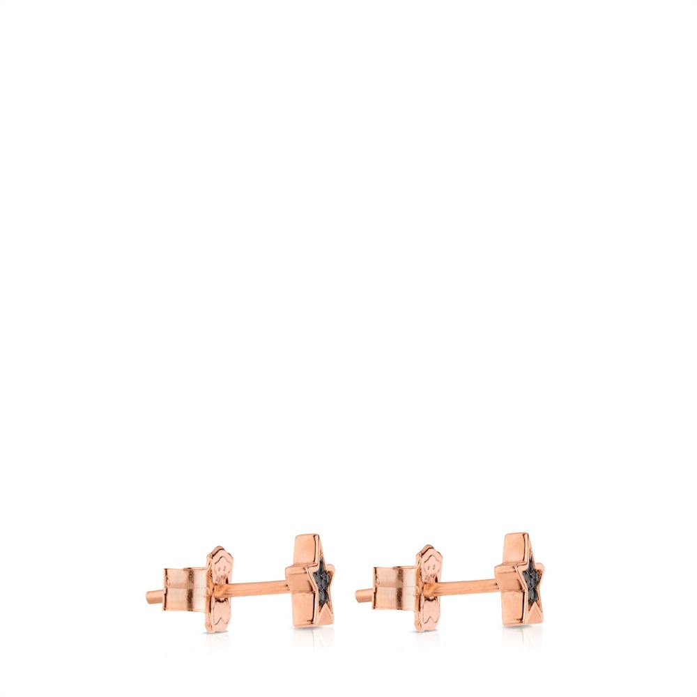 Pendientes con baño de oro rosa 18 kt sobre plata y espinelas motivo estrella Motif image number 1