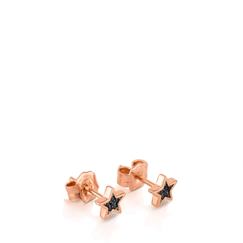 Pendientes con baño de oro rosa 18 kt sobre plata y espinelas motivo estrella Motif