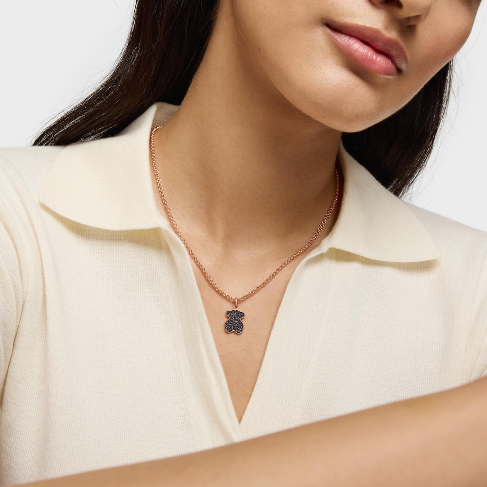 Colgante con ba&ntilde;o de oro rosa 18 kt sobre plata motivo oso Motif
