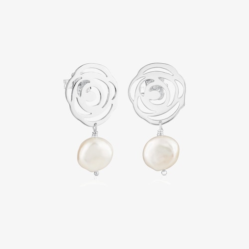 Brincos Rosa d'Abril em Prata