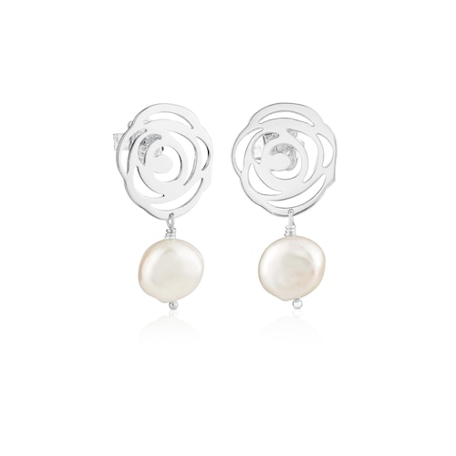 Silver TOUS Rosa d'Abril Earrings with pearls
