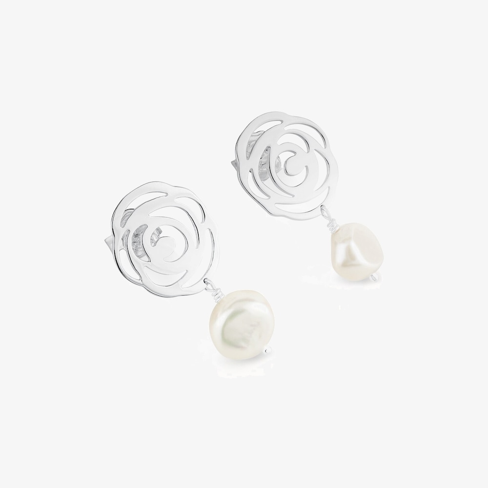 Pendientes de plata y perlas cultivadas Rosa de Abril