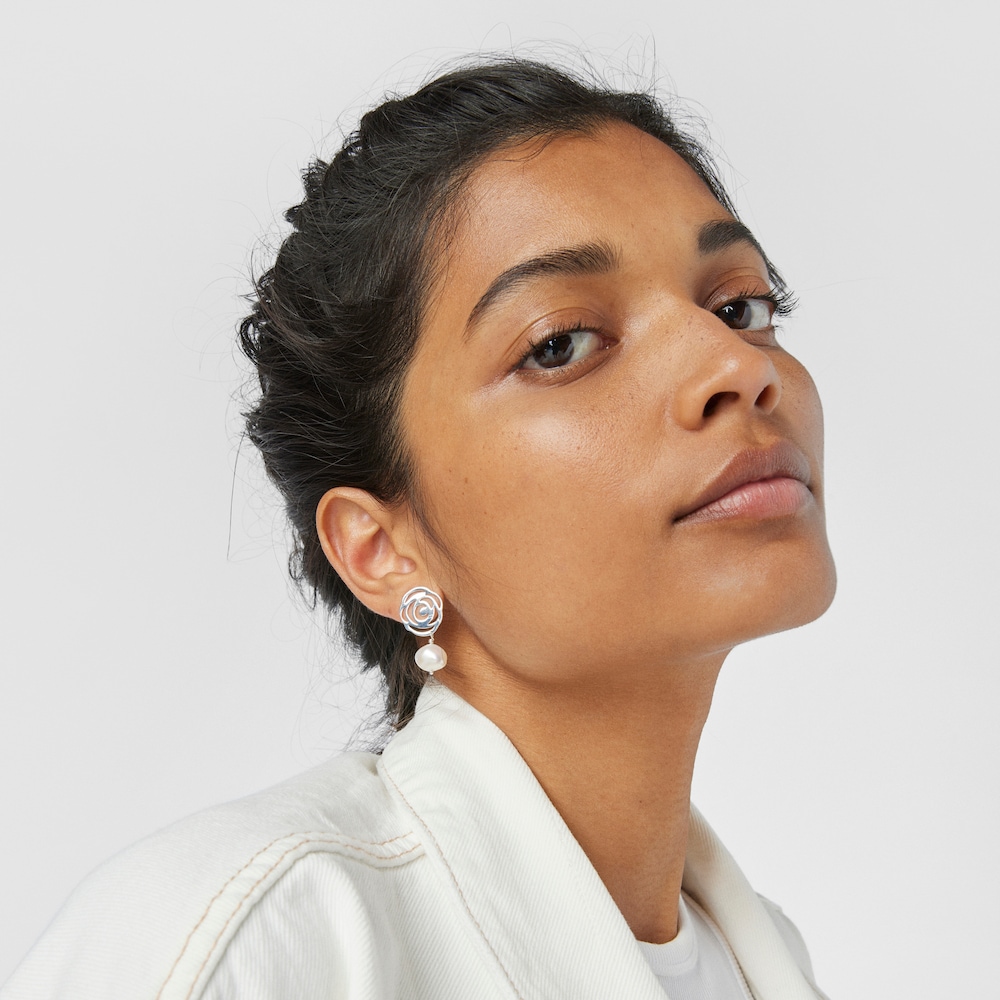 Pendientes de plata y perlas cultivadas Rosa de Abril