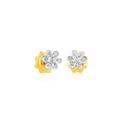 Pendientes de flores botón de oro blanco y diamantes Puppies