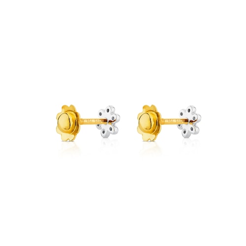 Pendientes de flores botón de oro blanco y diamantes Puppies