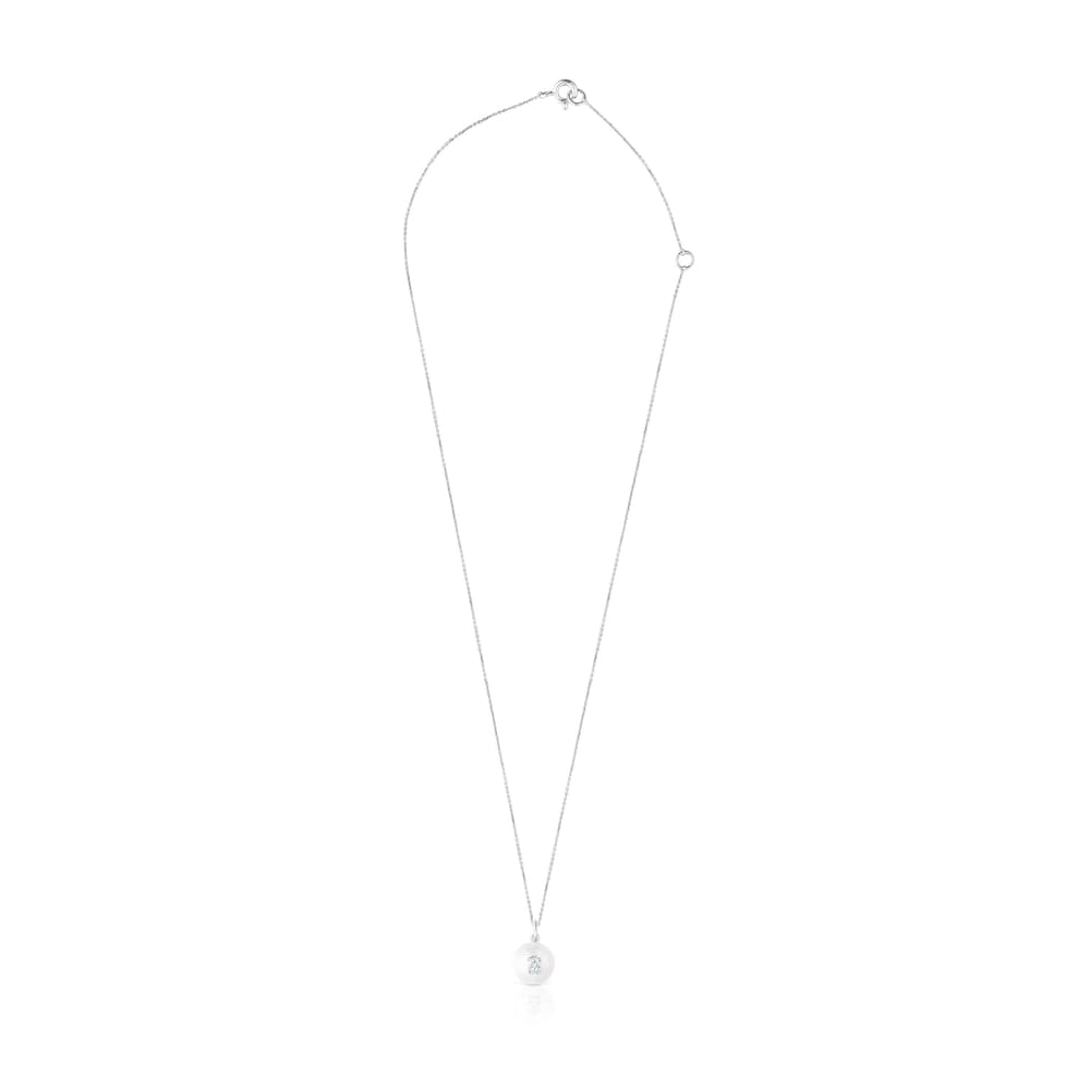 18K White Gold TOUS Puppies Necklace with diamonds and pearls