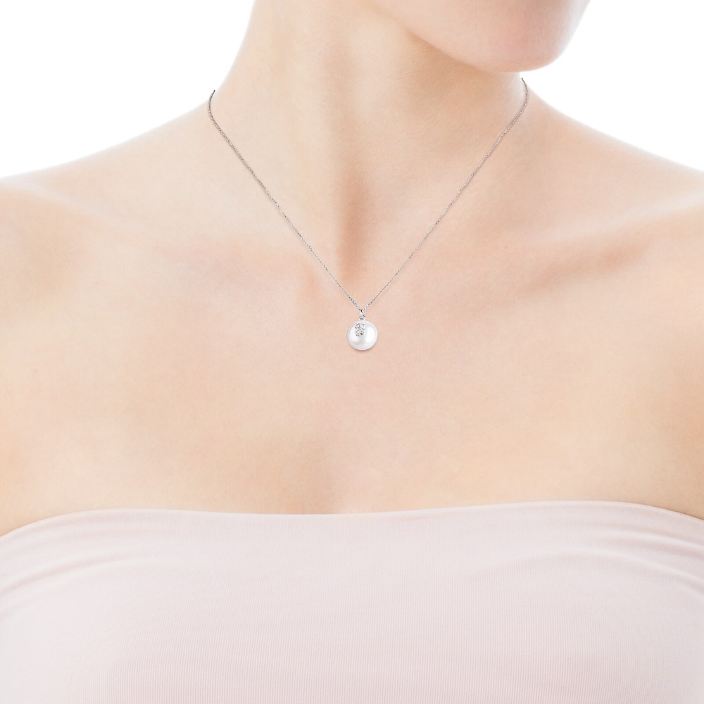 18K White Gold TOUS Puppies Necklace with diamonds and pearls