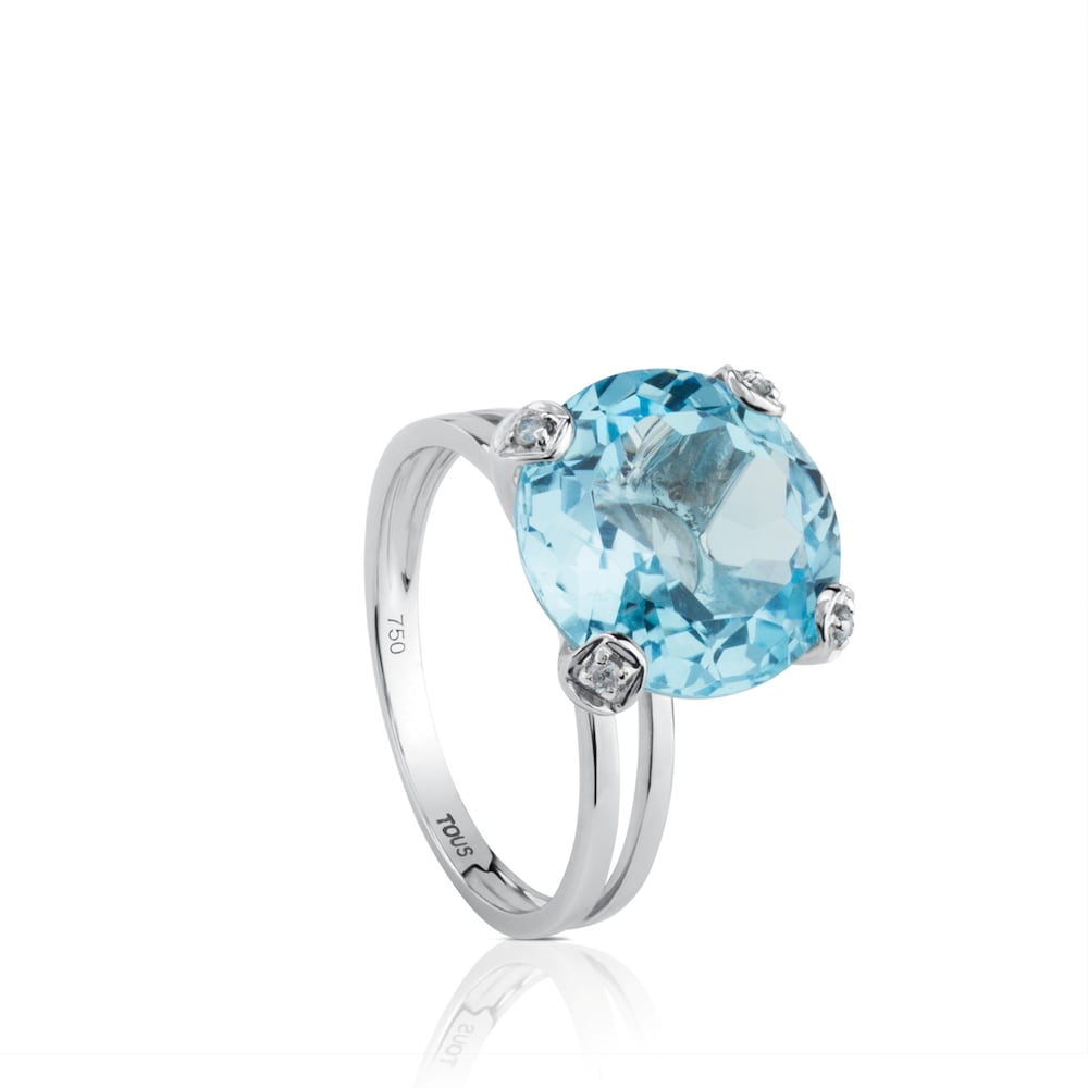 Anillo de oro blanco, brillantes y topacio facetado Color Kings