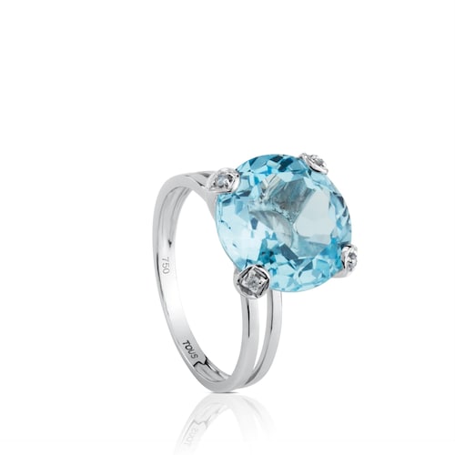 Anillo de oro blanco, brillantes y topacio facetado Color Kings image number 0