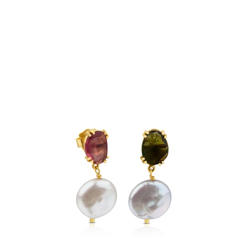 Pendientes ATELIER Precious Gemstones de oro con turmalinas y perlas cultivadas image number 0