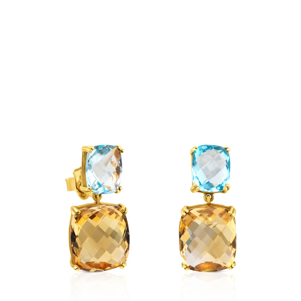ATELIER Color Earrings in Gold with blue Topaz and Citrine