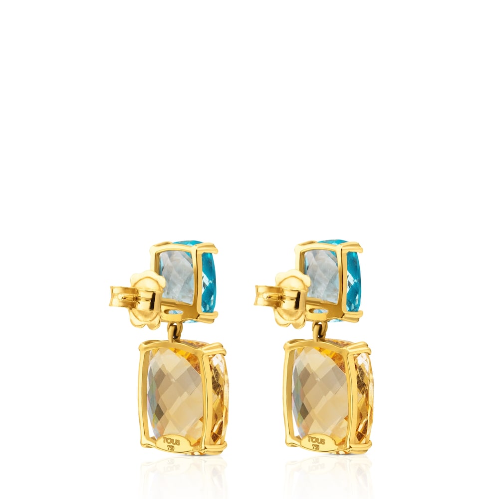 Pendientes ATELIER Color de oro con topacio azul y Citrino