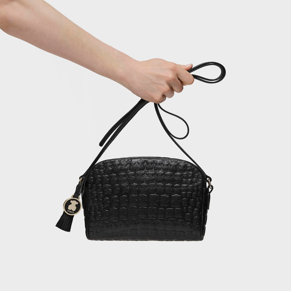 Mala de tiracolo Sherton em Pele na cor preta