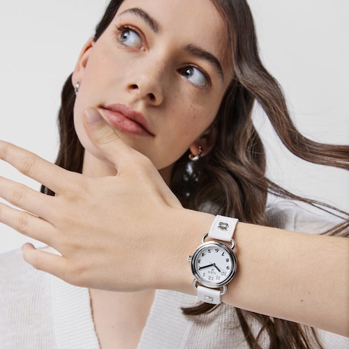 Montre Baby Bear en Acier avec bracelet en Cuir blanc