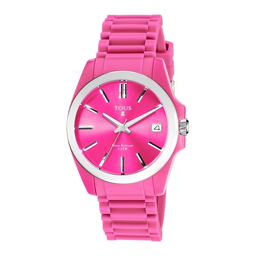 Steel Drive Fun watch with fuchsia Silicone strap