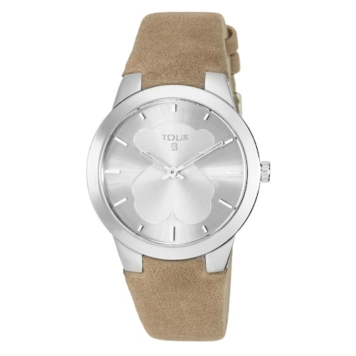 Steel B-Face Watch with camel colored Leather strap image number 0