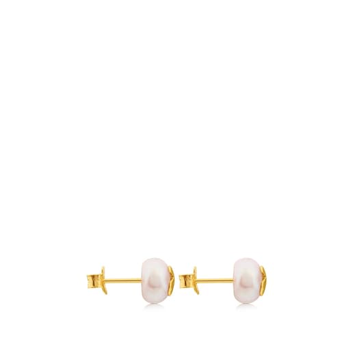 Gold TOUS Bear Earrings with Pearls