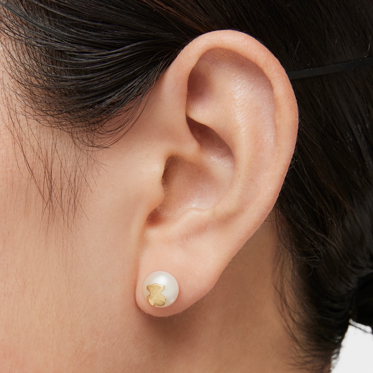 Gold TOUS Bear Earrings with Pearls
