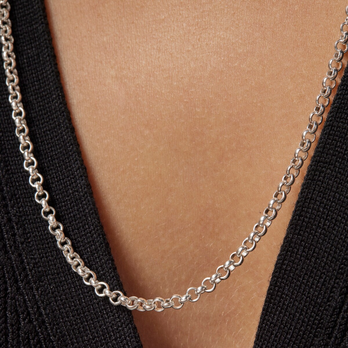 Gargantilla gruesa de plata con anillas, 60 cm Chain image number 6