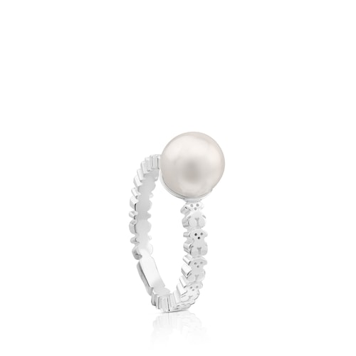 Silver Straight Ring with Pearl