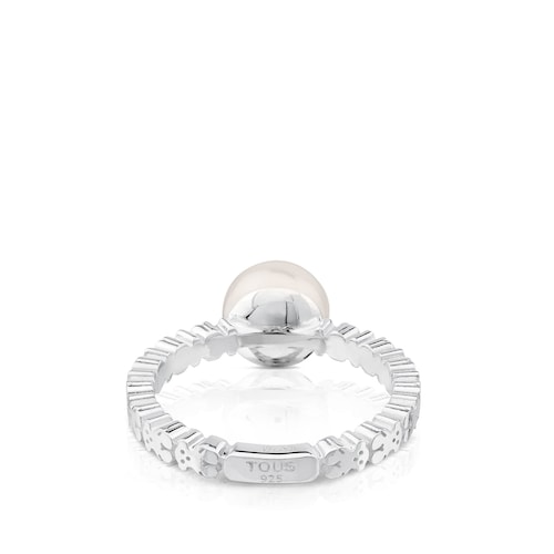 Silver Straight Ring with Pearl