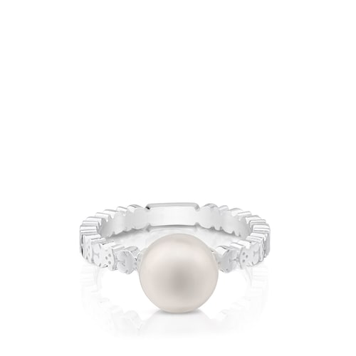 Silver Straight Ring with Pearl