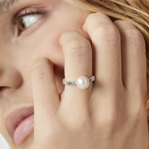 Silver Straight Ring with Pearl