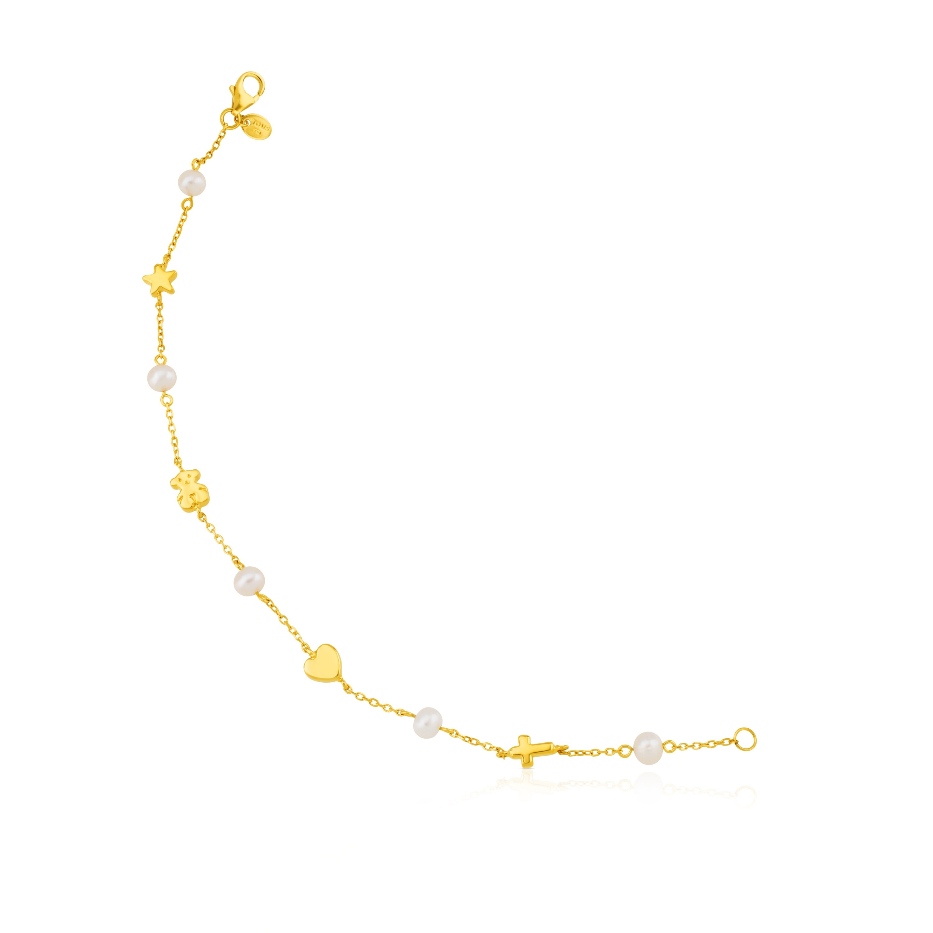 Gold Sweet Dolls XXS Bracelet with pearls and Bear, Star, Heart and Cross motifs