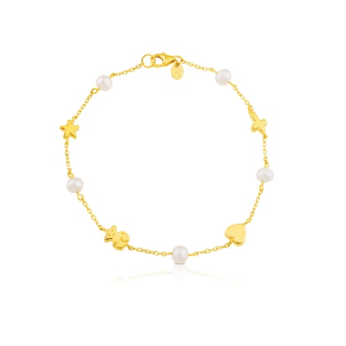 Gold Sweet Dolls XXS Bracelet with pearls and Bear, Star, Heart and Cross motifs