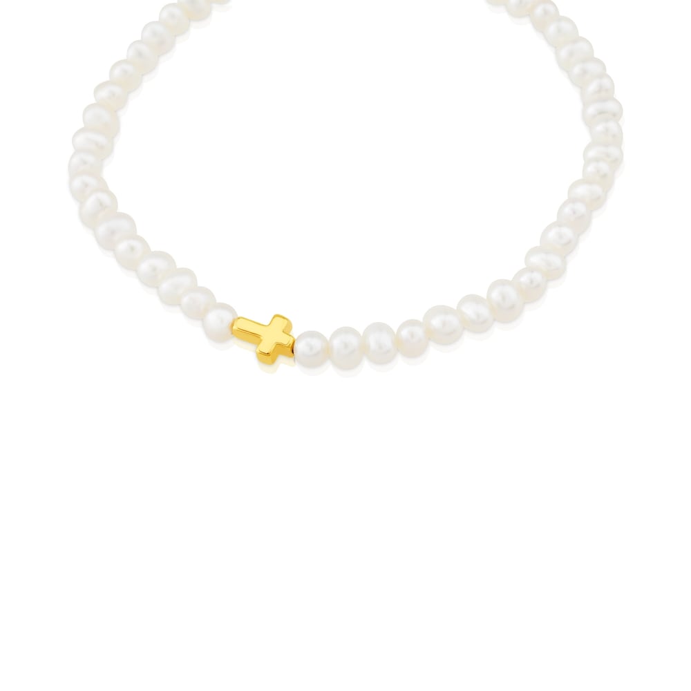 Pulsera de oro y perlas cultivadas motivo cruz Sweet Dolls XXS