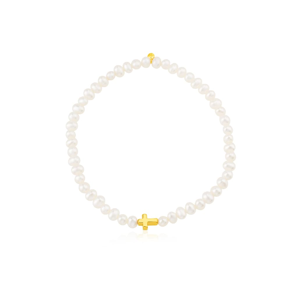Pulsera de oro y perlas cultivadas motivo cruz Sweet Dolls XXS