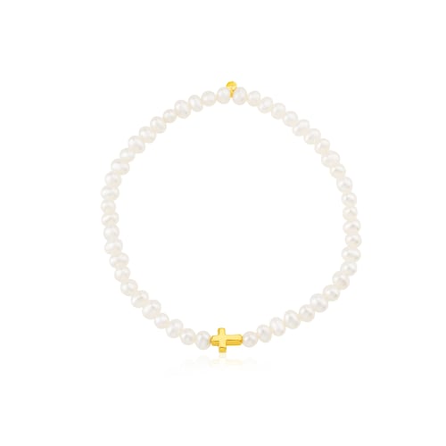 Bra&ccedil;alet Sweet Dolls XXS d'Or i perles cultivades motiu Creu