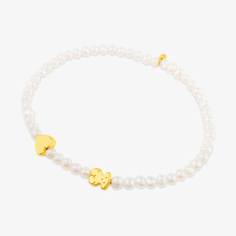18K solid gold Sweet Dolls XXS Bracelet with Pearls. Bear and Heart motifs.
