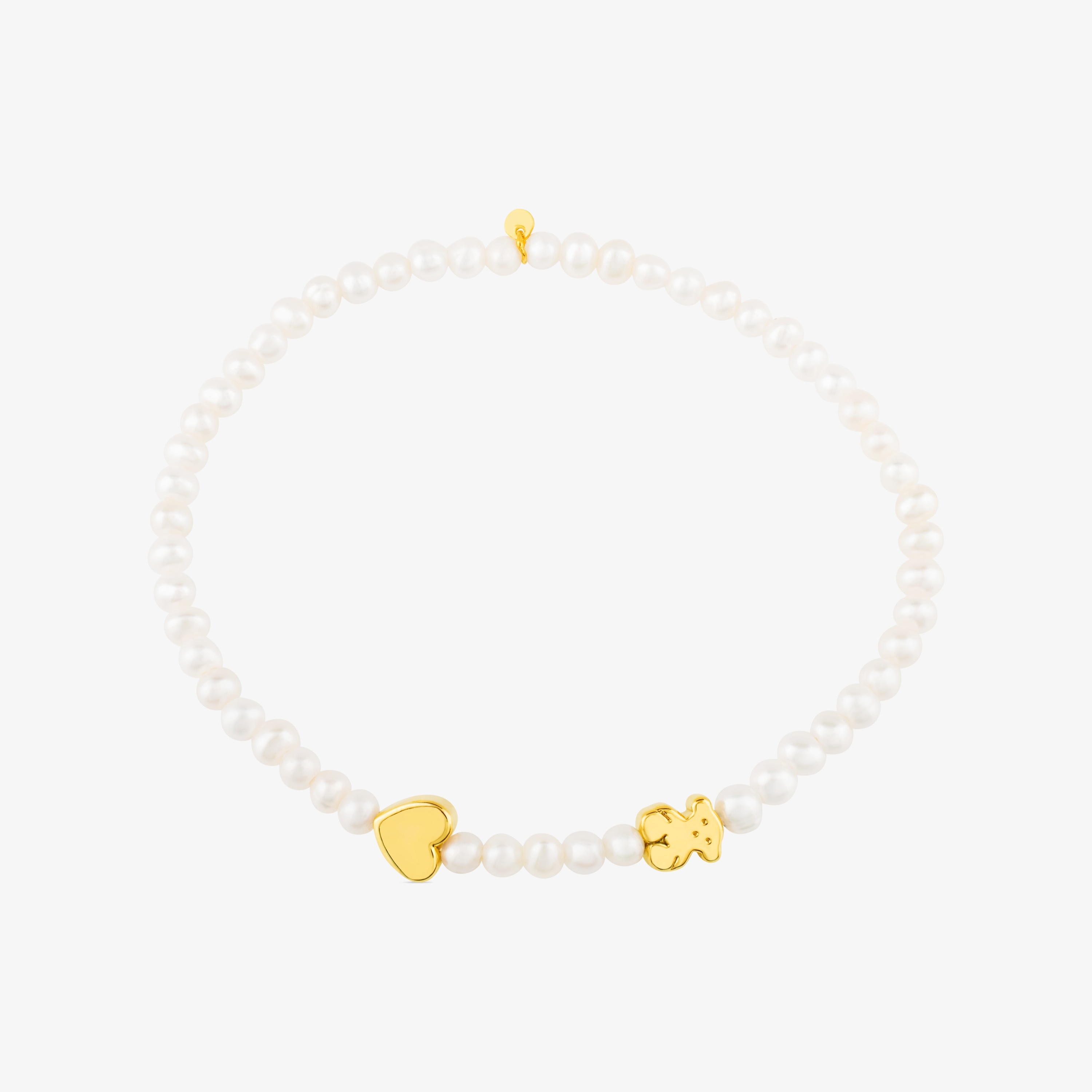 18K solid gold Sweet Dolls XXS Bracelet with Pearls. Bear and Heart motifs.
