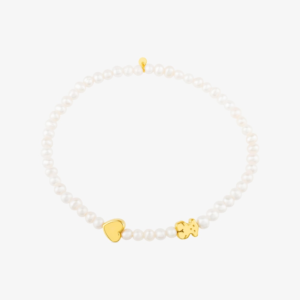 18K solid gold Sweet Dolls XXS Bracelet with Pearls. Bear and Heart motifs.