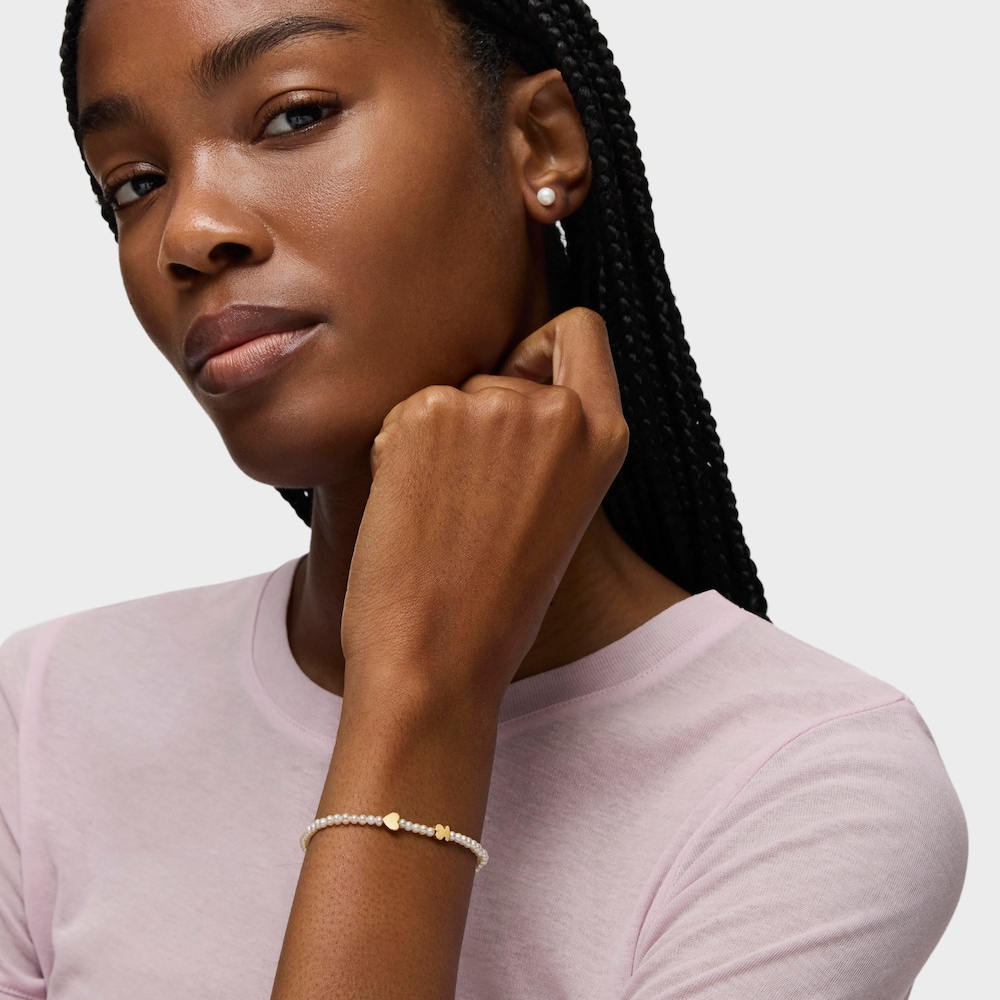 18K solid gold Sweet Dolls XXS Bracelet with Pearls. Bear and Heart motifs.