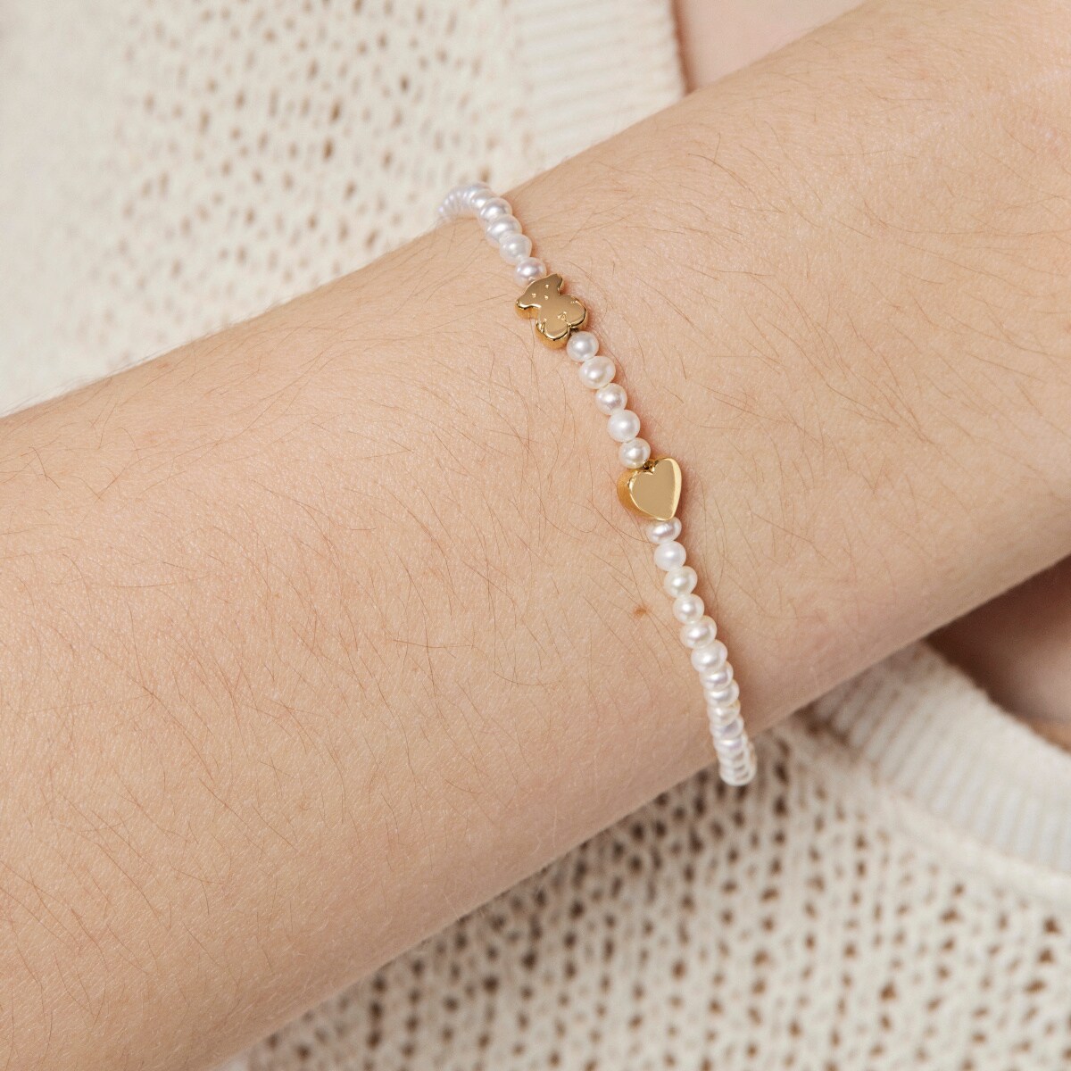 Gold Sweet Dolls XXS Bracelet with Pearls Bear and Heart motifs