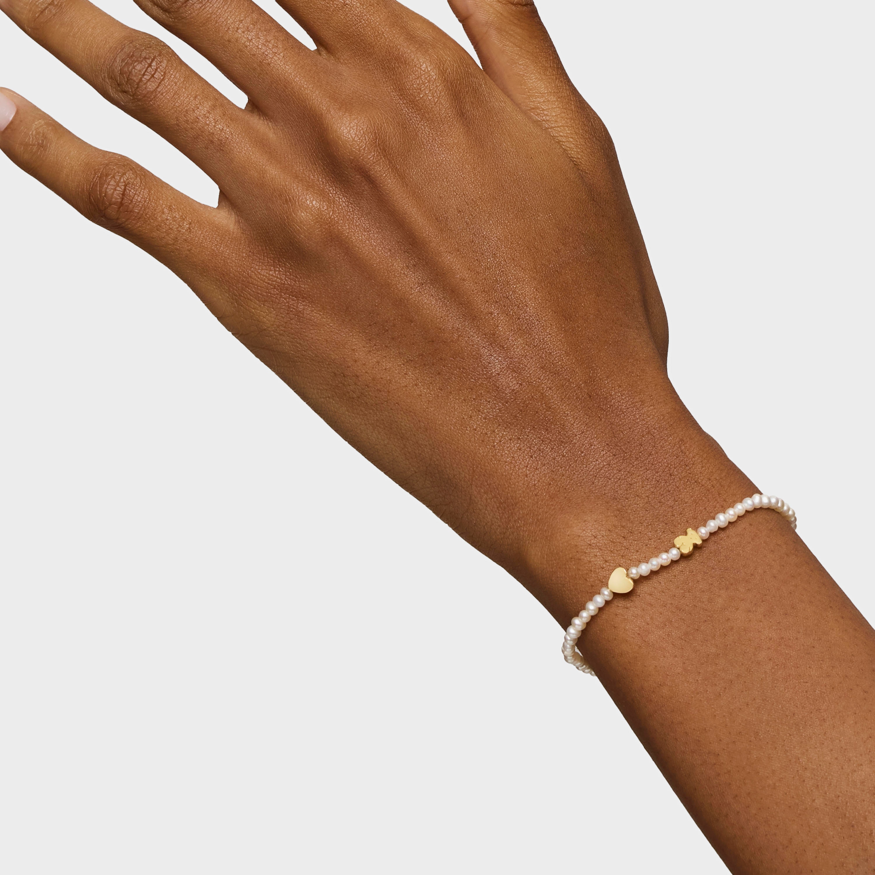 18K solid gold Sweet Dolls XXS Bracelet with Pearls. Bear and Heart motifs.