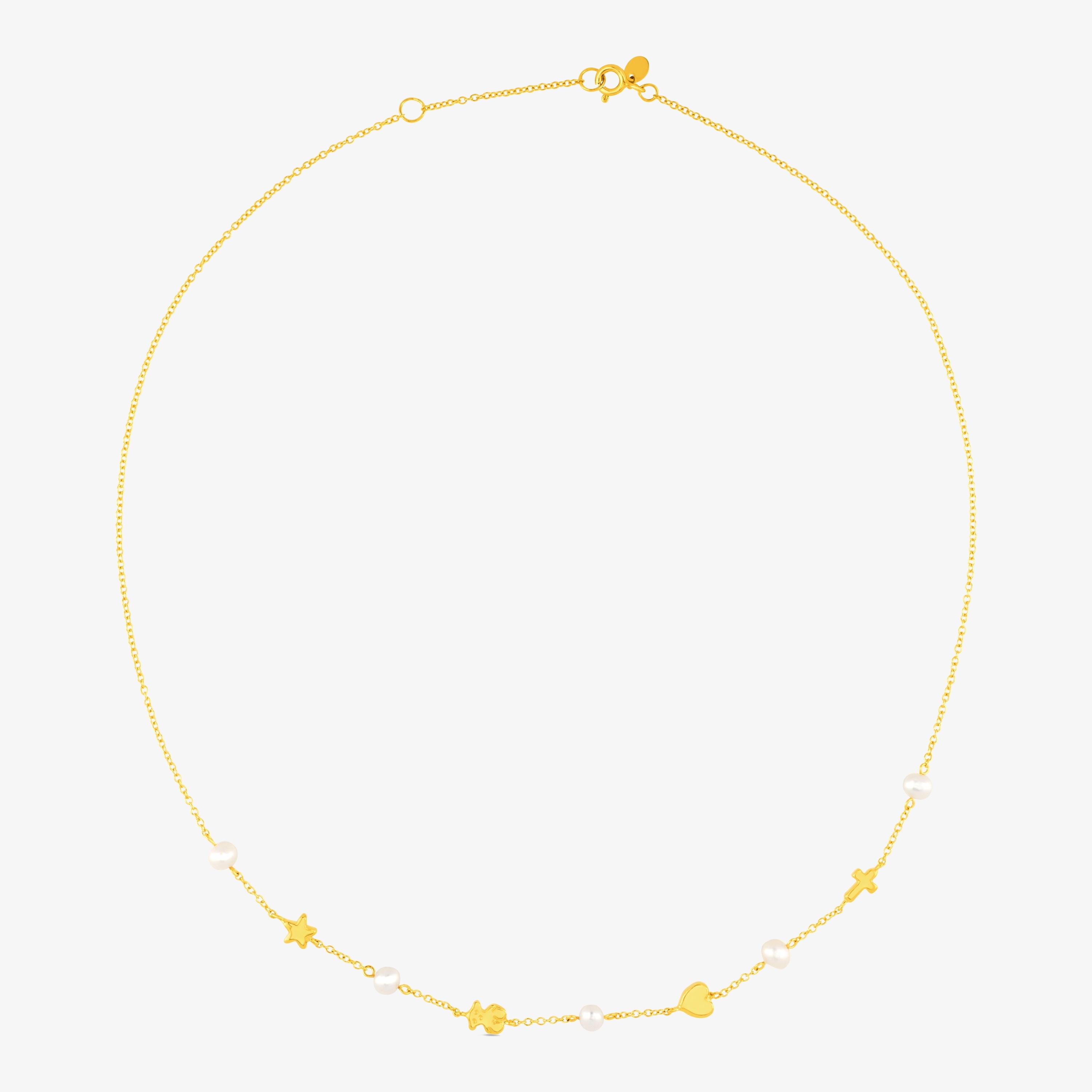 18K solid gold Sweet Dolls Necklace with Pearl