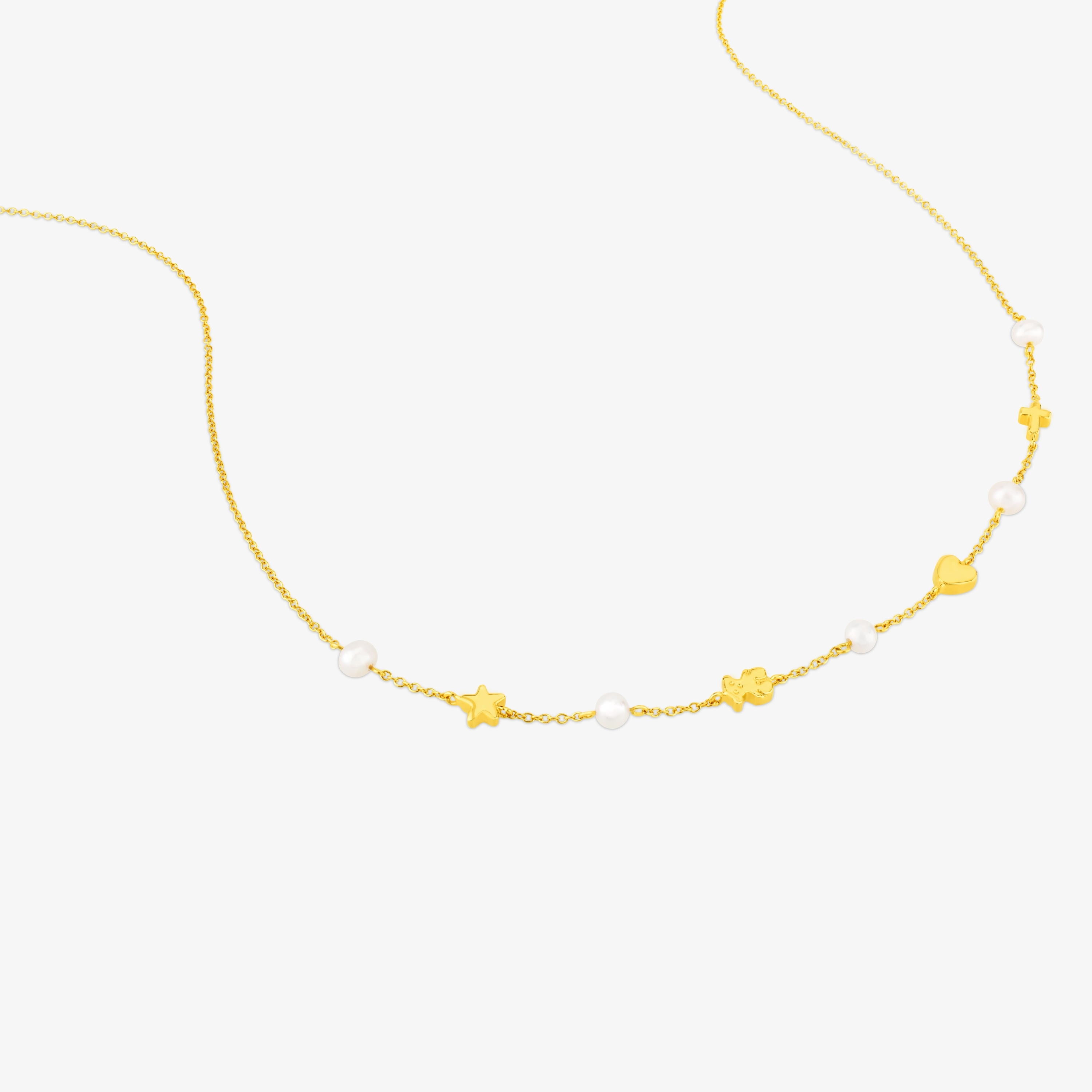 18K solid gold Sweet Dolls Necklace with Pearl