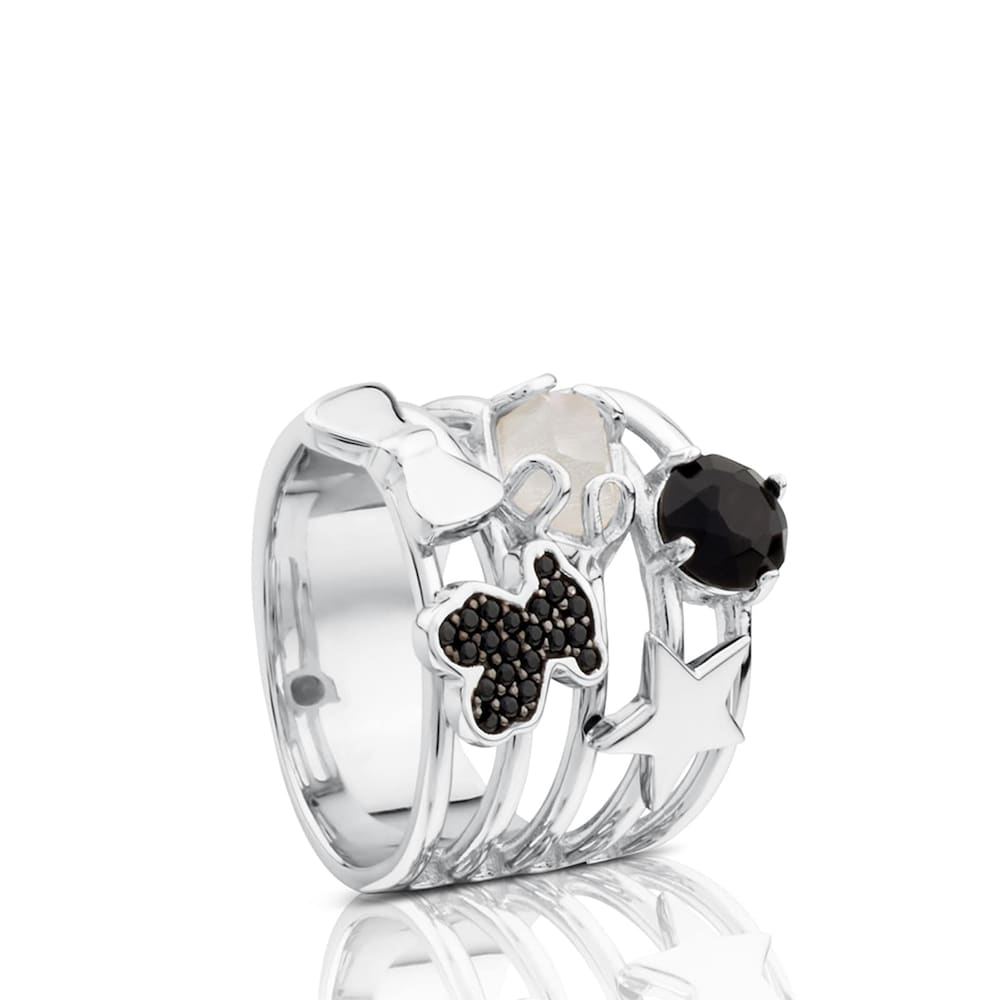 Silver TOUS Join Ring with gemstones