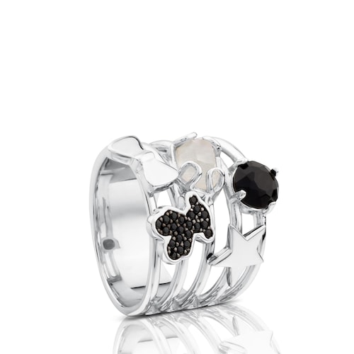 Silver TOUS Join Ring with gemstones