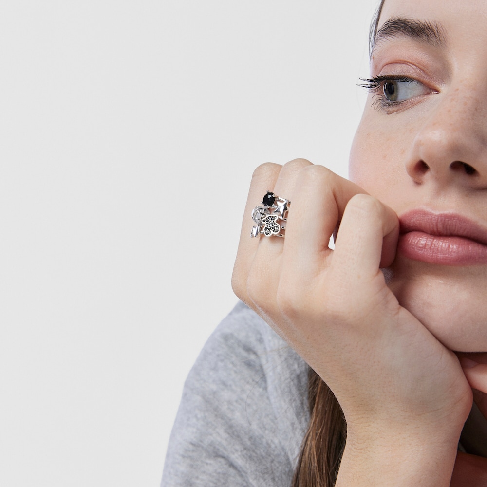 Anillo de plata con espinelas, ónix, cuarzo y nácar Join Anillo de plata con espinelas, ónix, cuarzo y nácar Join