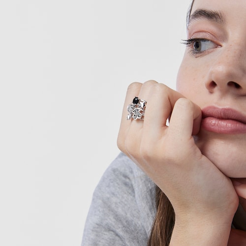 Silver TOUS Join Ring with gemstones