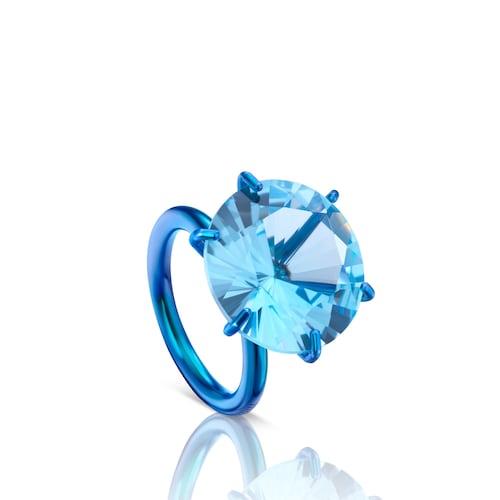 18K Solid Gold and Titanium Sisy Ring with Topaz