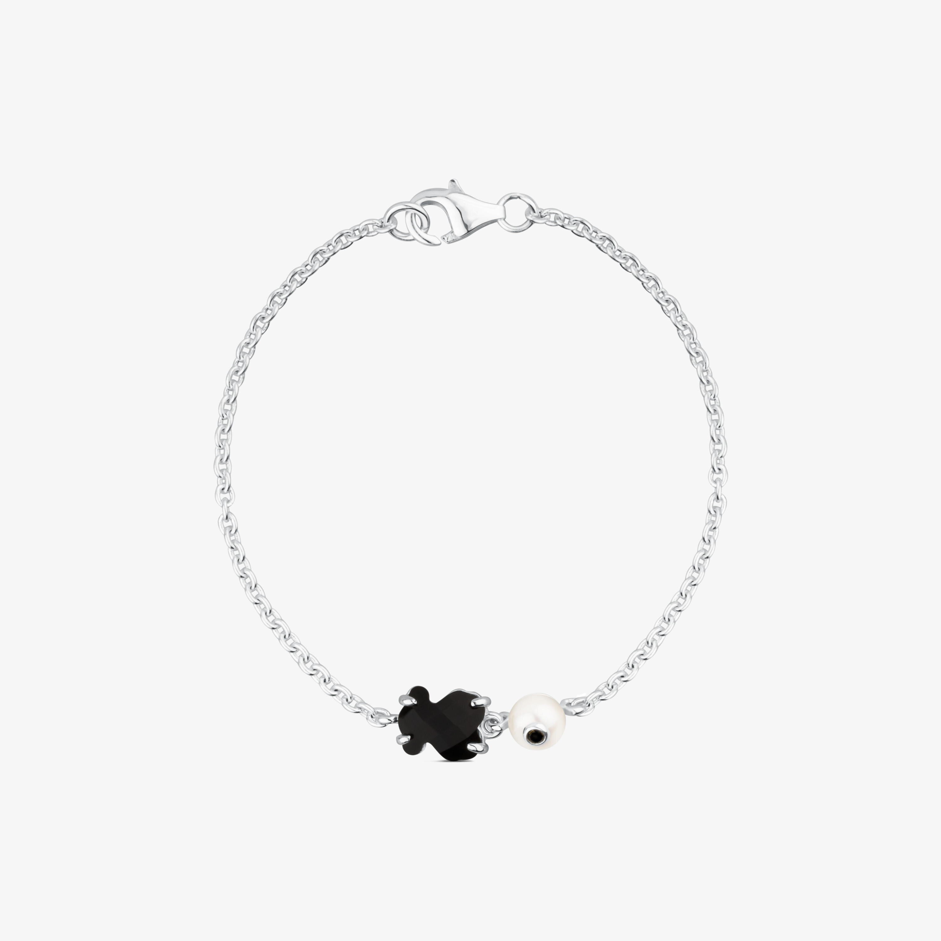 Silver Erma Bracelet with Onyx, Pearl ans Spinel