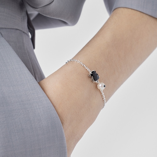Silver Erma Bracelet with Onyx, Pearl ans Spinel