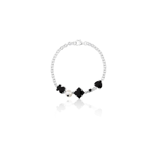 Silver Erma Bracelet with Onyx, Pearl and Spinel