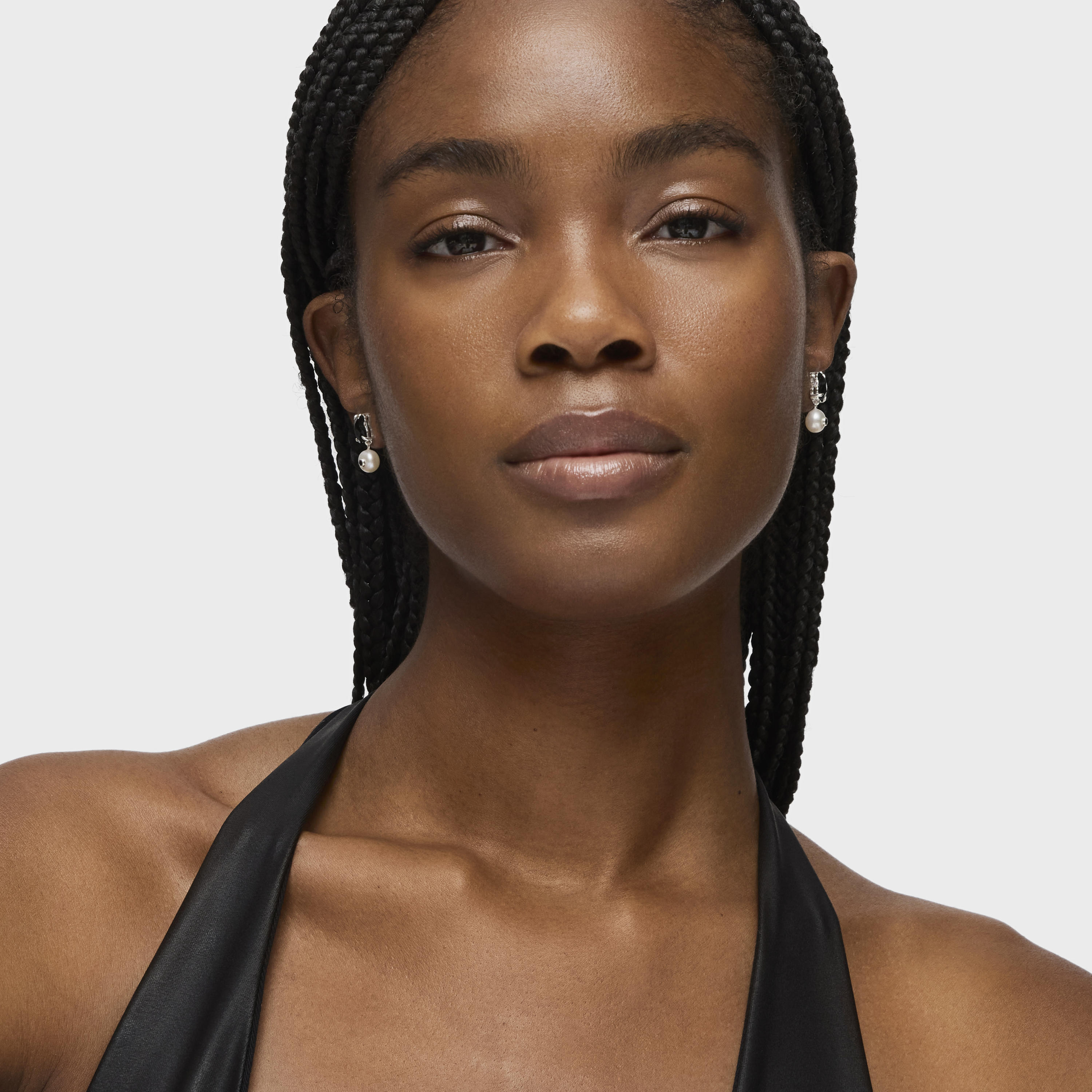 Silver Erma Earrings with Onyx, Pearl and Spinel