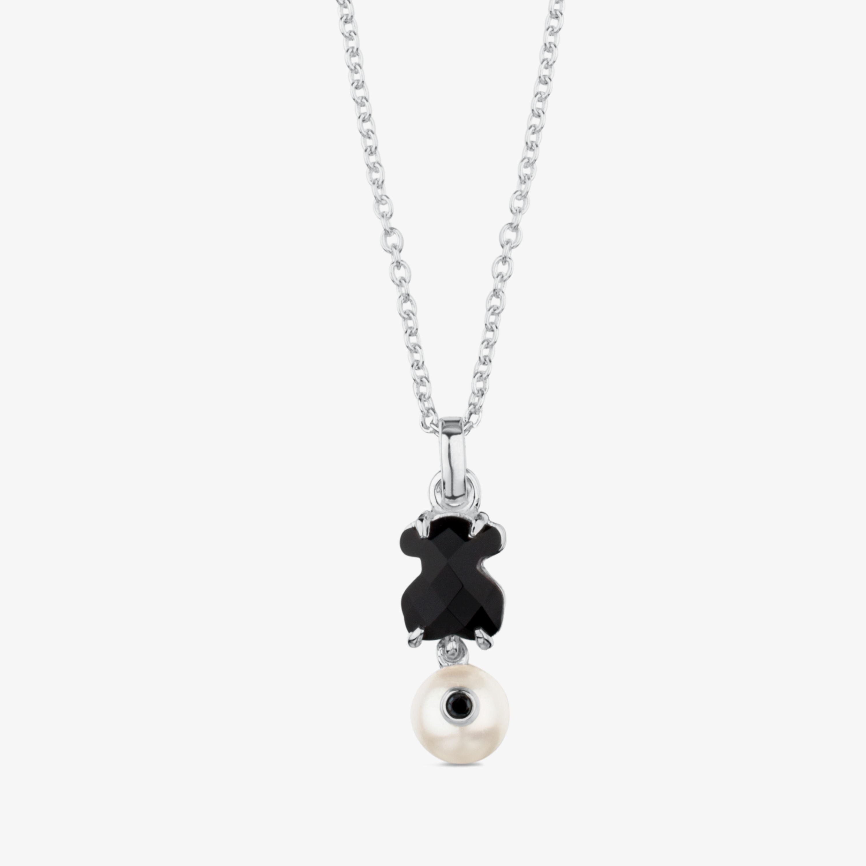 Silver Erma Necklace with Onyx, Pearl and Spinel